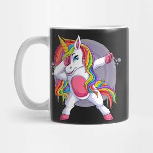 funny unicorn with blue eyes doing dabbing dance Mug